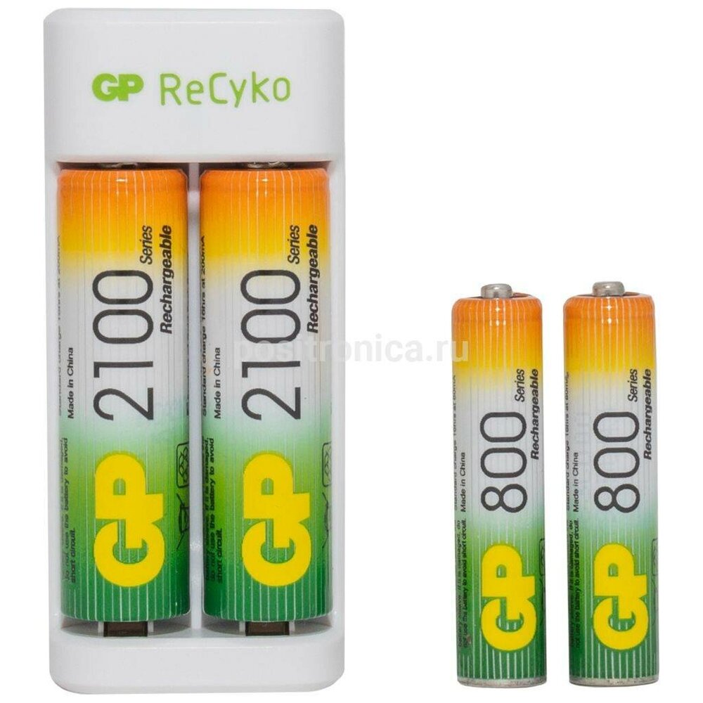 Зарядное устройство для аккумуляторов GP, 2xNi-MH, 2xAA 2100mAh, 2xAAA 800mAh, белый (GP E211210/80-2CRB4 WARFACE /1)