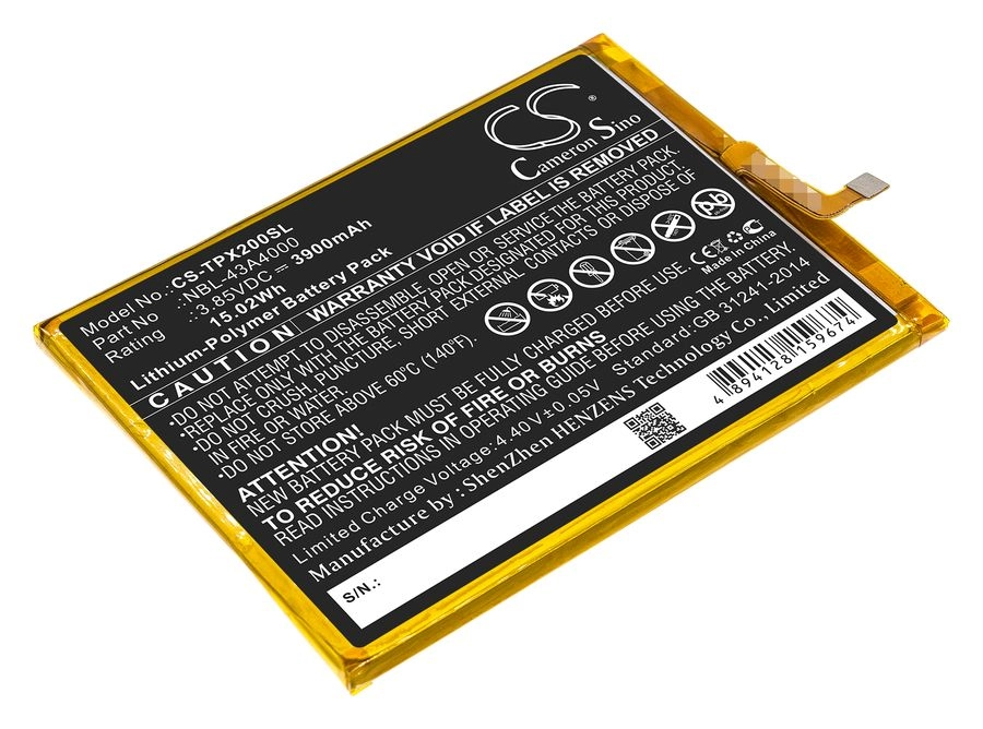 

Аккумулятор CameronSino CS-TPX200SL/ NBL-43A4000 для TP-Link Neffos X20, Neffos X20 Pro, TP7071, TP9131A, 3.85V, 3.9 А·ч, CS-TPX200SL