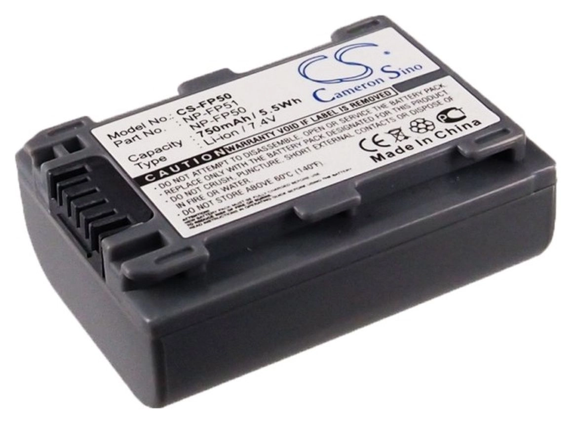 

Аккумулятор CameronSino CS-FP50/ NP-FP30, NP-FP50, NP-FP60, NP-FP70, NP-FP71, NP-FP90, NP-FP91, PL55G.142, 750 мА·ч, 7.4V для Sony DCR-DVD, HC, SR, HDR-HC Series, CS-FP50