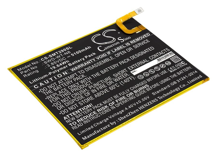 

Аккумулятор CameronSino CS-SMT290SL, 3.85V, 5.1 А·ч, Li-pol для Samsung alaxy Tab A 8.0 2019, SM-T290, SM-T295, SM-T295N, SM-T295C, CS-SMT290SL