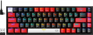 

Клавиатура проводное/беспроводное Redragon Castor Pro, механическая, Redragon + yellow, подсветка, Bluetooth/Радиоканал/USB, черный/красный (71082), Castor Pro
