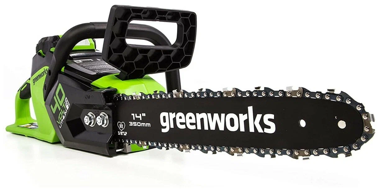 

Пила цепная Greenworks GD40CS15, 1.5 кВт, бесщеточный, шина 35 см, шаг 3/8 дюйма, аккумуляторная, 40 В, 2 А·ч, Li-Ion, 4.2 кг, АКБ+З/У (2005707UA), GD40CS15