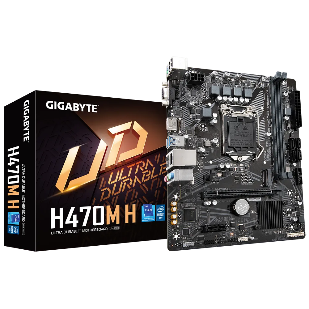 Материнская плата GIGABYTE H470M H, Socket1200, Intel H470, 2xDDR4, PCI-Ex16, 4SATA3, 7.1-ch, GLAN, 4 USB 3.2, VGA, HDMI, mATX, Retail