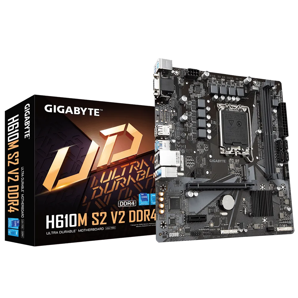 

Материнская плата GIGABYTE H610M S2 V2 DDR4, Socket1700, Intel H610, 2xDDR4, PCI-Ex16, 4SATA3, 7.1-ch, GLAN, 4 USB 3.2, VGA, mATX, Retail, H610M S2 V2 DDR4