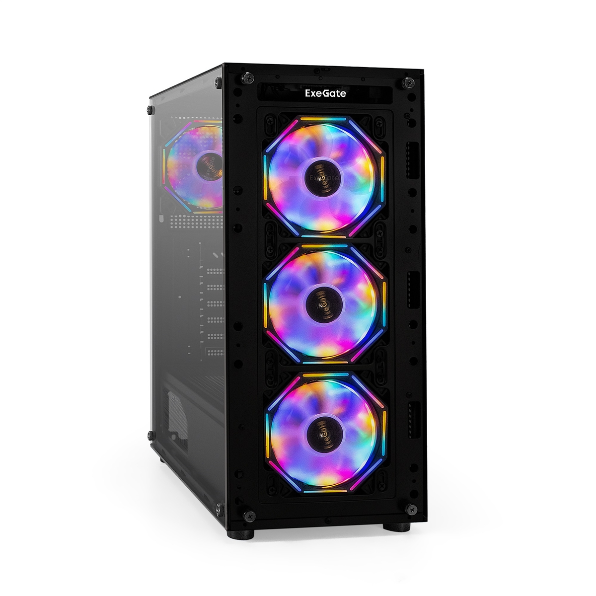 Корпус ExeGate i3 BASE, ATX, Midi-Tower, USB 3.0, RGB подсветка, черный, без БП (EX294967RUS)