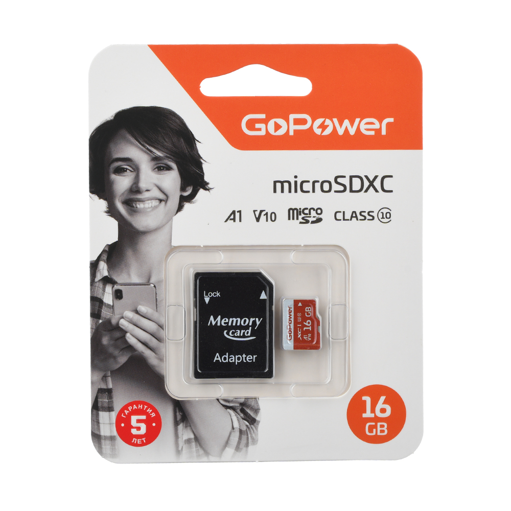 

Карта памяти 16Gb microSDHC GoPower Class 10 UHS-I U3 V10 A1 + адаптер (00-00025678)