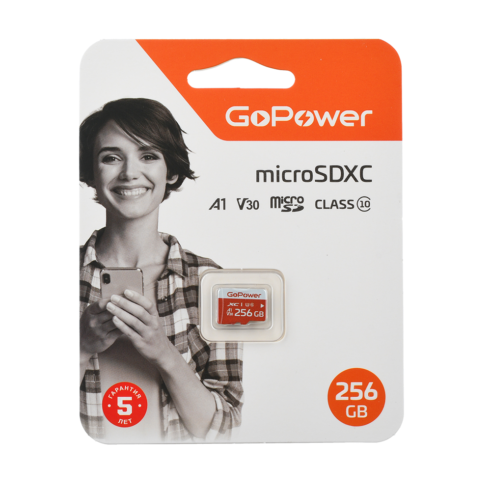 

Карта памяти 256Gb microSDXC GoPower Class 10 UHS-I U3 V30 A1 (00-00025684)
