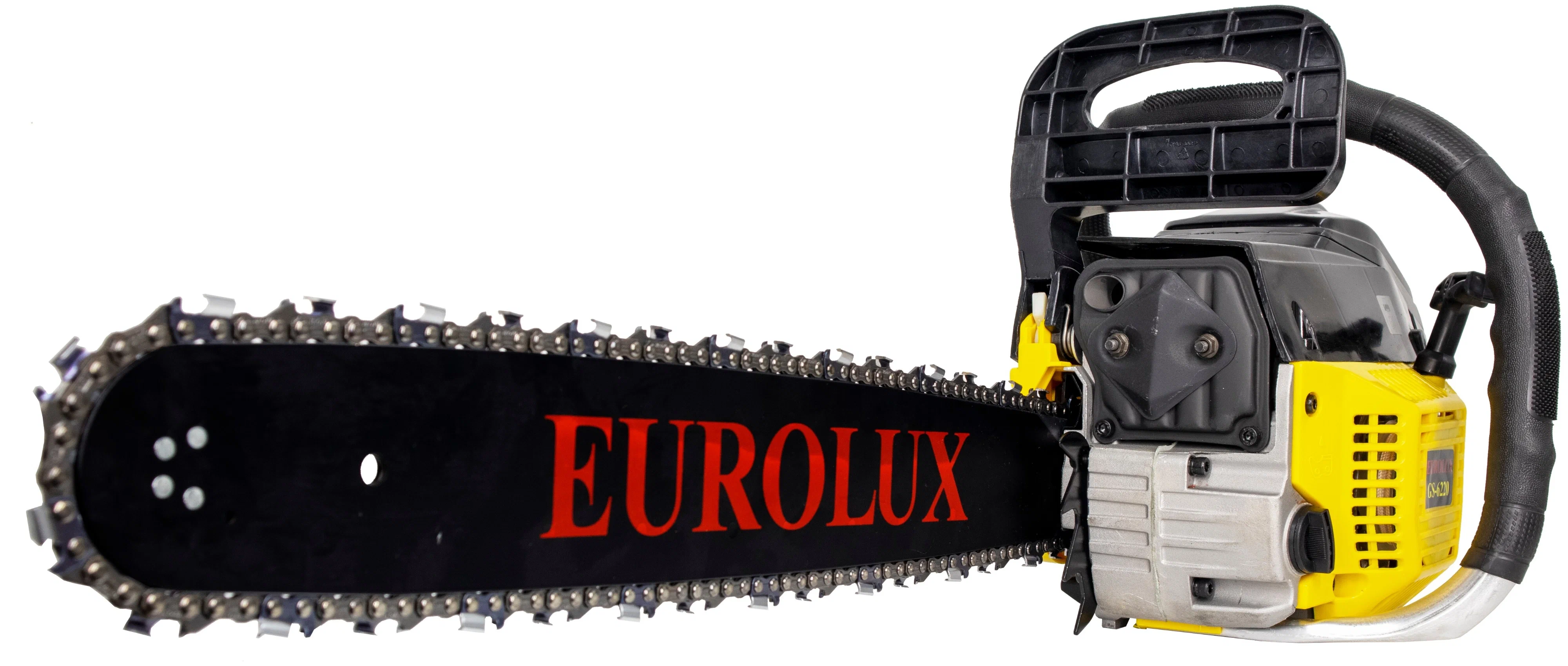 

Бензопила Eurolux GS-6220, 3.1 кВт, 4.2 л.с., бензиновая, шина 50.5 см, шаг 0.325 дюйма, емкость топливного бака 550 мл, 7.1 кг (70/6/27), GS-6220