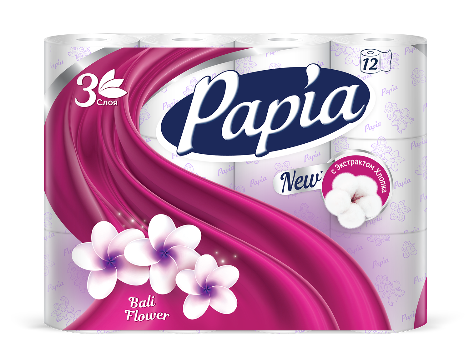 Бумага туалетная Papia Балийский цветок, рулонов: 12шт., слоев: 3, длина 16.8м, белый (5058576) - фото 1