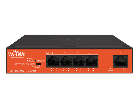 Коммутатор Wi-Tek WI-PS305GH, кол-во портов: 4x1 Гбит/с, кол-во SFP/uplink: RJ-45 1x1 Гбит/с, PoE: 4x30 Вт (макс. 45 Вт) - фото 1