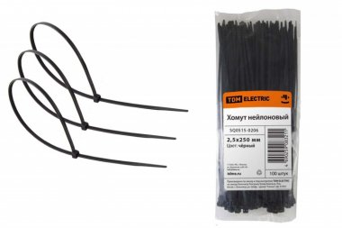 

Хомут TDM, 2.5 мм x 250 мм, 100 шт., черный (SQ0515-0206)