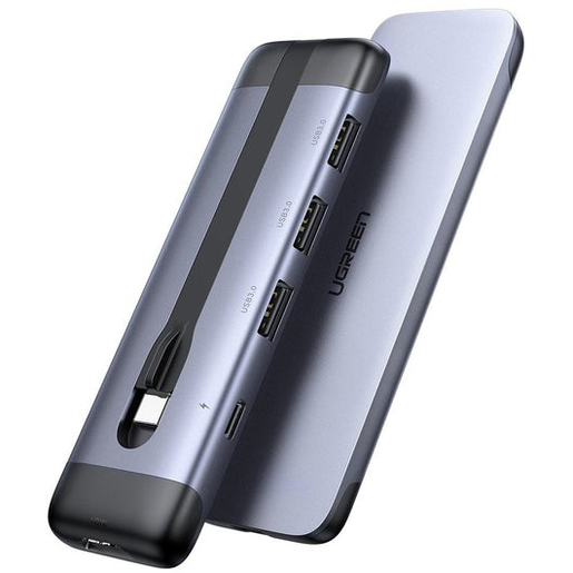 Адаптер UGREEN CM285 для Apple MacBook Pro/Air (2018, 2017, 2016), USB-C c технологией Thunderbolt 3, 1 шт - 4k@30Hz HDMI порт, 3 шт - USB 3.0, 1 шт - 100W USB-C PD с функцией быстрой подзарядки, серый (70408) - фото 1