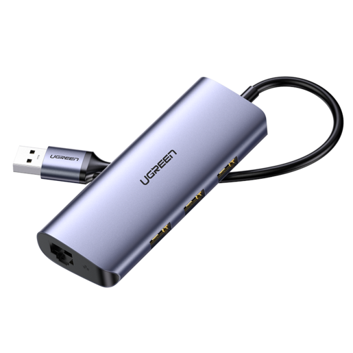 Адаптер UGREEN CM252, USB-C to 3 x USB 3.0+RJ45+Micro USB, серый (60718)