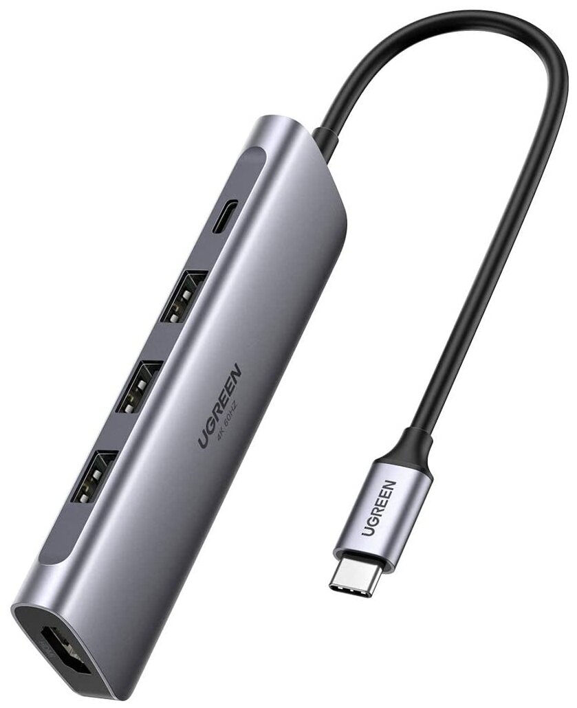 

Адаптер UGREEN CM136, 3xUSB 3.0 A, 1xHDMI, 1xUSB-C, серый (70495), CM136