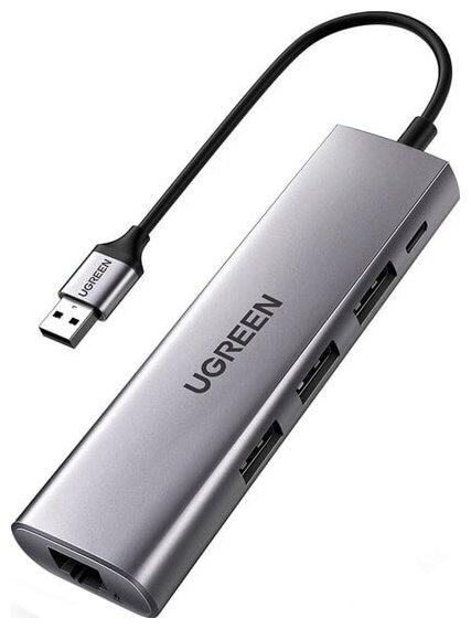 Адаптер UGREEN CM266, RJ-45, 3xUSB 3.0, Micro USB, серый (60812)
