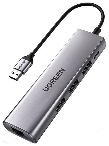 

Адаптер UGREEN CM266, RJ-45, 3xUSB 3.0, Micro USB, серый (60812), CM266