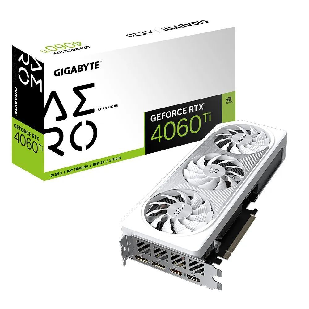

Видеокарта GIGABYTE NVIDIA GeForce RTX 4060Ti Aero, 16Gb DDR6, 128 бит, PCI-E, HDMI, 3DP, Retail (GV-N406TAERO OC-16GD), Aero