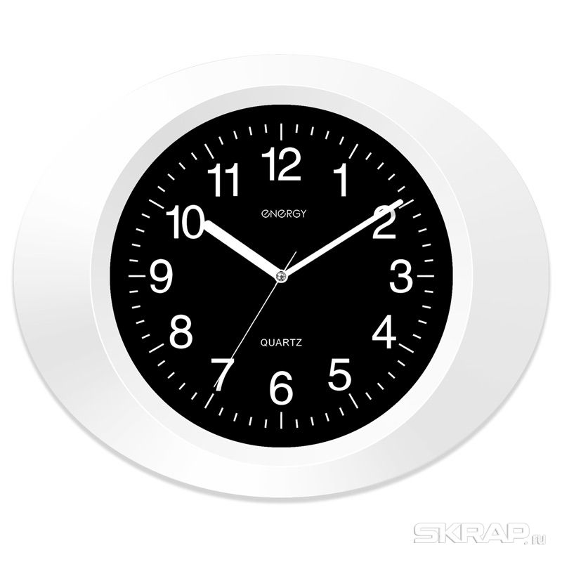 

Настенные часы ENERGY ЕС-05, 1xAA, овальные, черный/белый (009305), ЕС-05