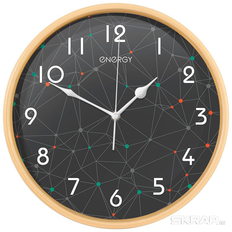 Настенные часы ENERGY ЕС-107, 1xAA, круглые, черный/коричневый (009480)
