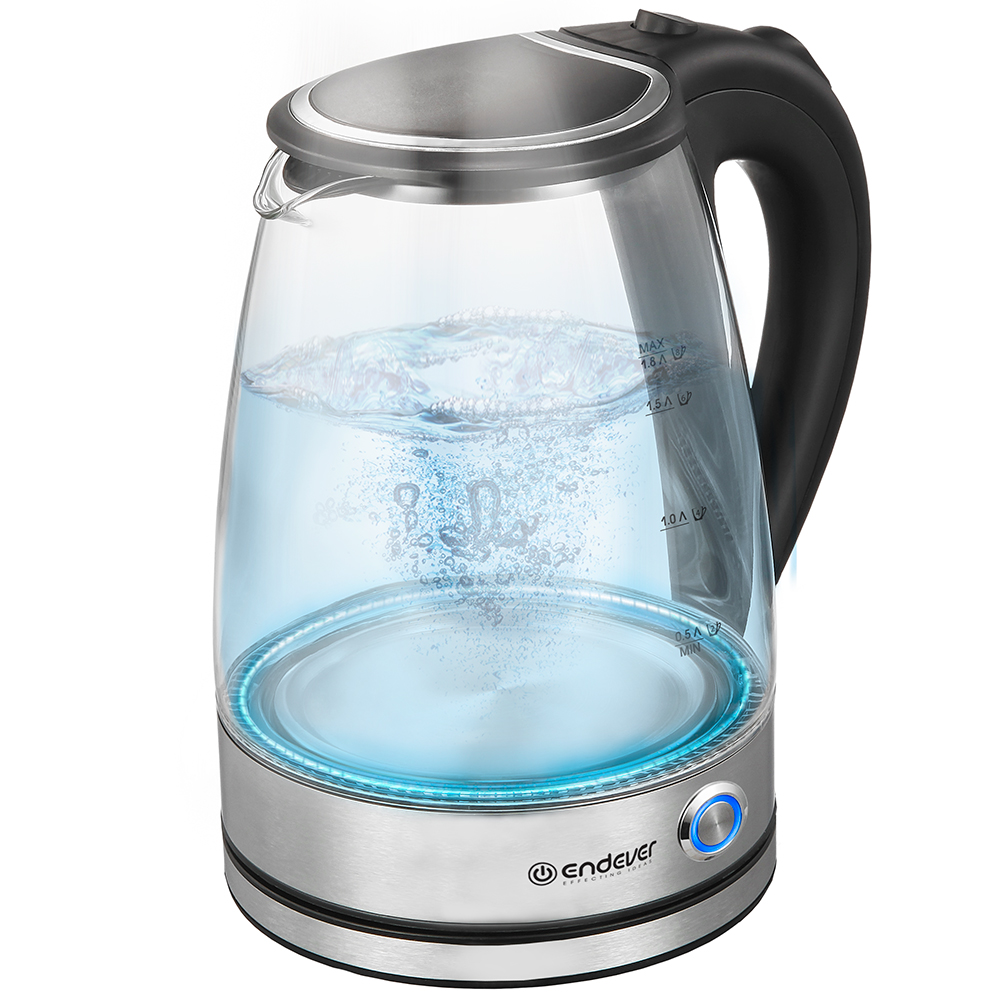 

Чайник Endever SkyLine KR-345G 1.8л. 2.2 кВт, стекло, черный/сталь (90263), KR-345G