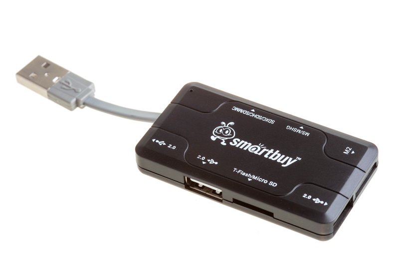 Концентратор Smartbuy SBRH-750-K, 3xUSB 2.0, черный + кардридер