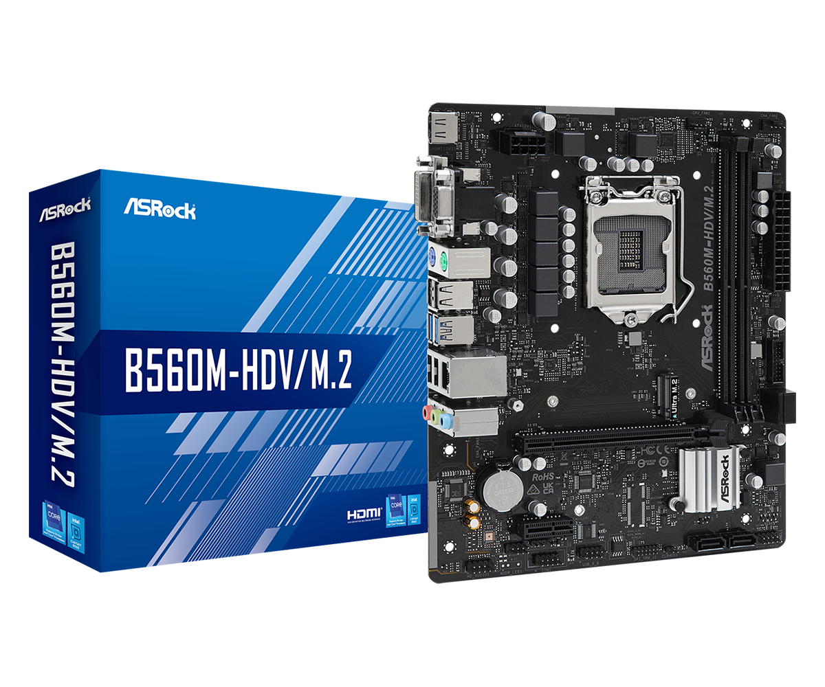 

Материнская плата ASRock B560M-HDV/M.2, Socket1200, Intel B560, 2xDDR4, PCI-Ex16, 4SATA3, 7.1-ch, GLAN, 4 USB 3.2, VGA, DVI, HDMI, mATX, Retail, B560M-HDV/M.2