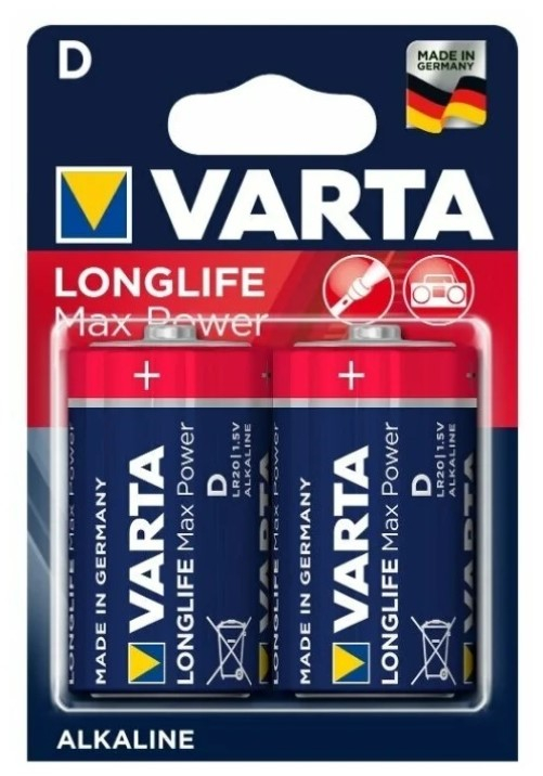

Батарейка Varta LONGLIFE MAX POWER, D (LR20), 1.5V, 2 шт. (04720101402)