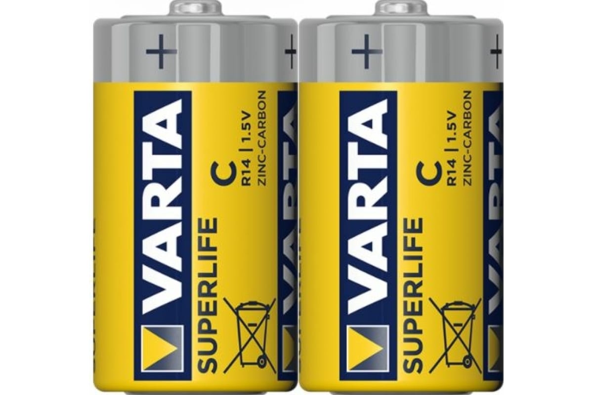 

Батарейка Varta SUPERLIFE, R14 C, 1.5V, 2 шт. (02014101302)