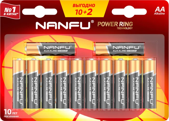 

Батарея Nanfu AA (LR6), 1.5V, 12 шт. (LR6-12B(10+2))