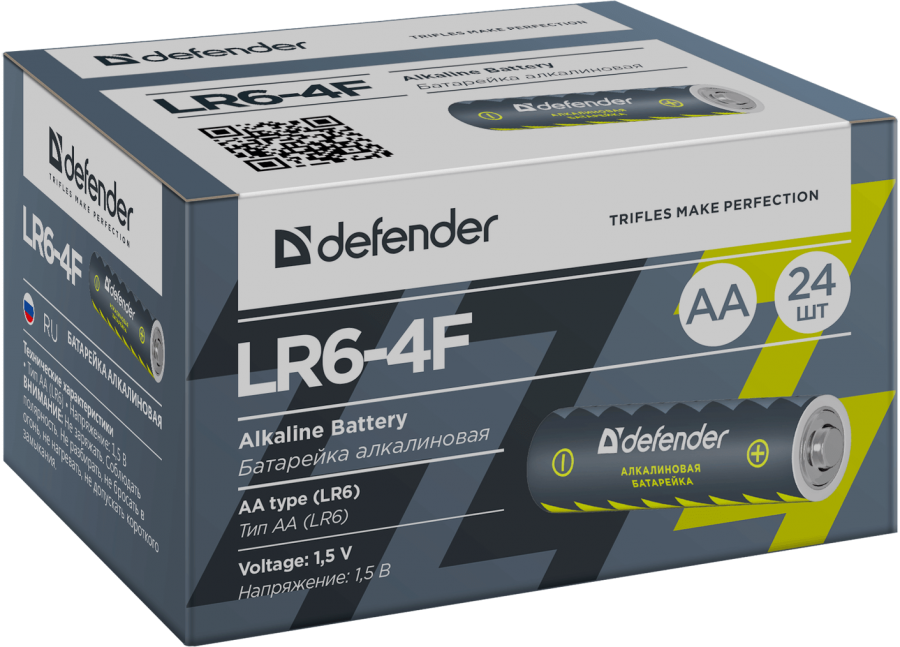 

Батарея Defender LR6-4F, AA (LR6), 1.5V, 24 шт. (6 упаковок по 4 шт.)