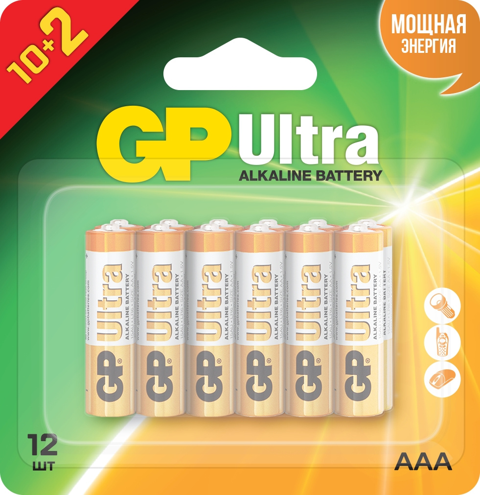 

Батарейка GP Ultra, AAA (LR03), 1.5V, 12 шт. (GP 24AU-2CR12 144/1152)