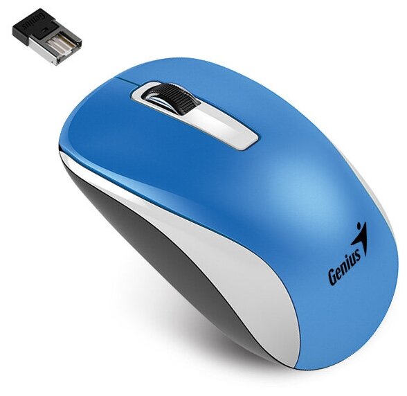 

Мышь беспроводная Genius Genius NX-7010, 1600dpi, оптическая светодиодная, USB/Радиоканал, синий/белый (31030018400), Genius NX-7010