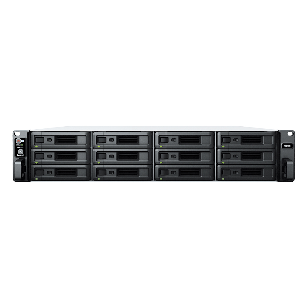 

Сетевой накопитель (NAS) Synology RackStation RS2423RP+, слоты 12x2.5"/3.5" SATA3, 2x1 Гбит/с + 1x10 Гбит/с, 2xUSB 3.X, AMD Ryzen V1780B/4x3.35 ГГц, DDR4 8Gb, 2x350W, 2U, (RS2423RP+), RS2423RP+