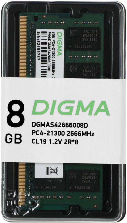 

Память DDR4 SODIMM 8Gb, 2666MHz, CL19, 1.2V, DIGMA (DGMAS42666008D) Retail, DGMAS42666008D