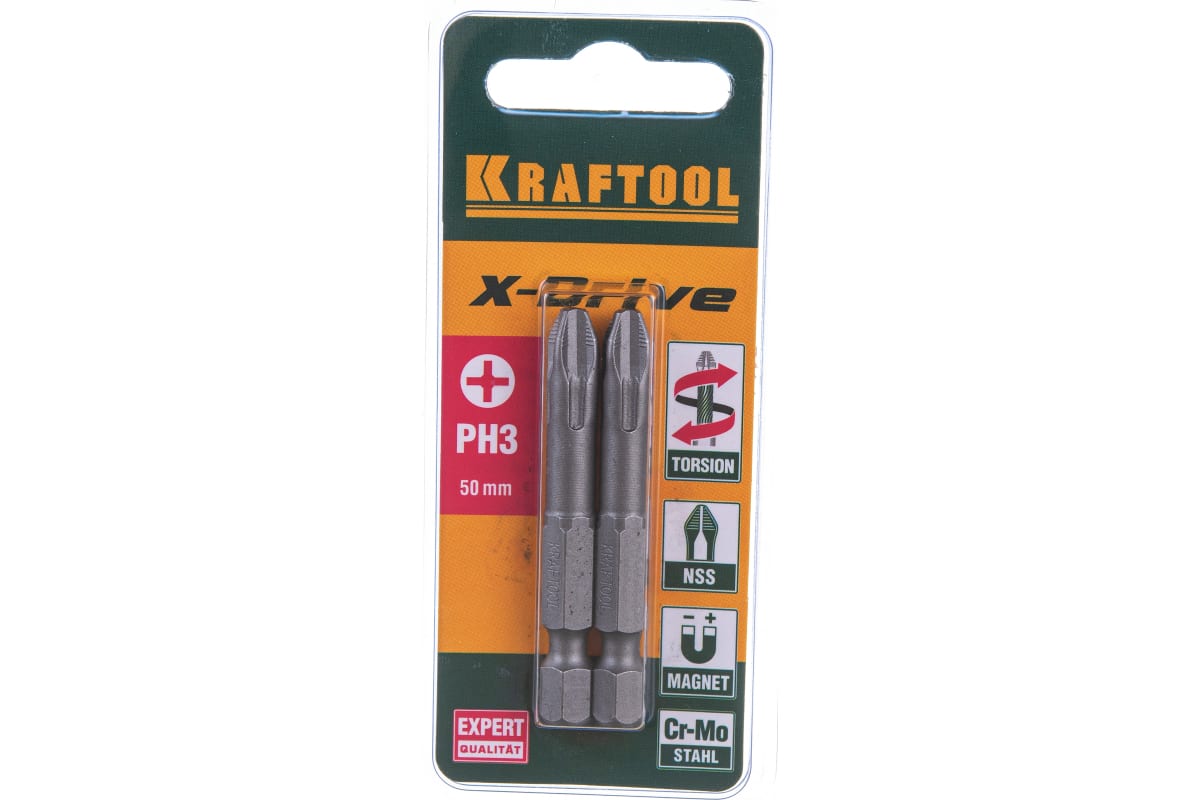 

Бита односторонняя Kraftool X-Drive PH3, 50 мм, 1/4 (тип Е), магнитная, ударная, 2 шт. (26121-3-50-2)