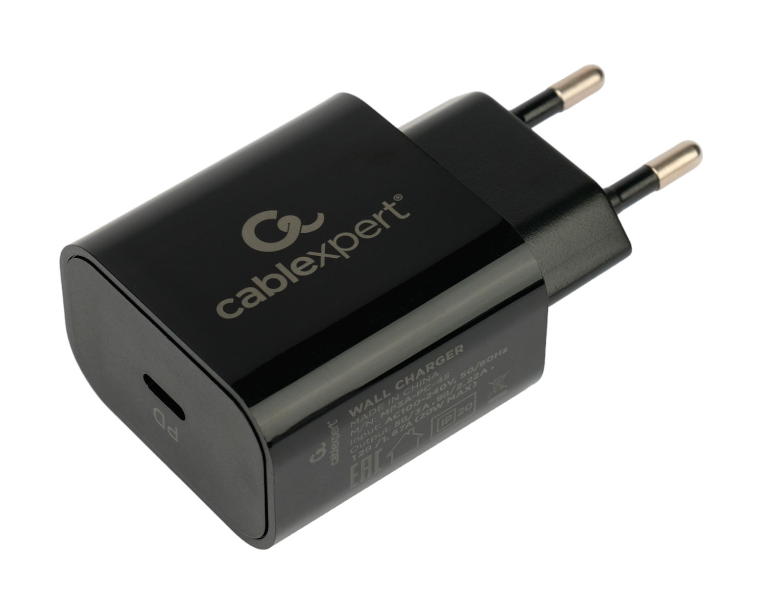 

Сетевое зарядное устройство Cablexpert MP3A-PC-45 20 Вт, USB type-C, Quick Charge, PD, 3А, черный (MP3A-PC-45), MP3A-PC-45