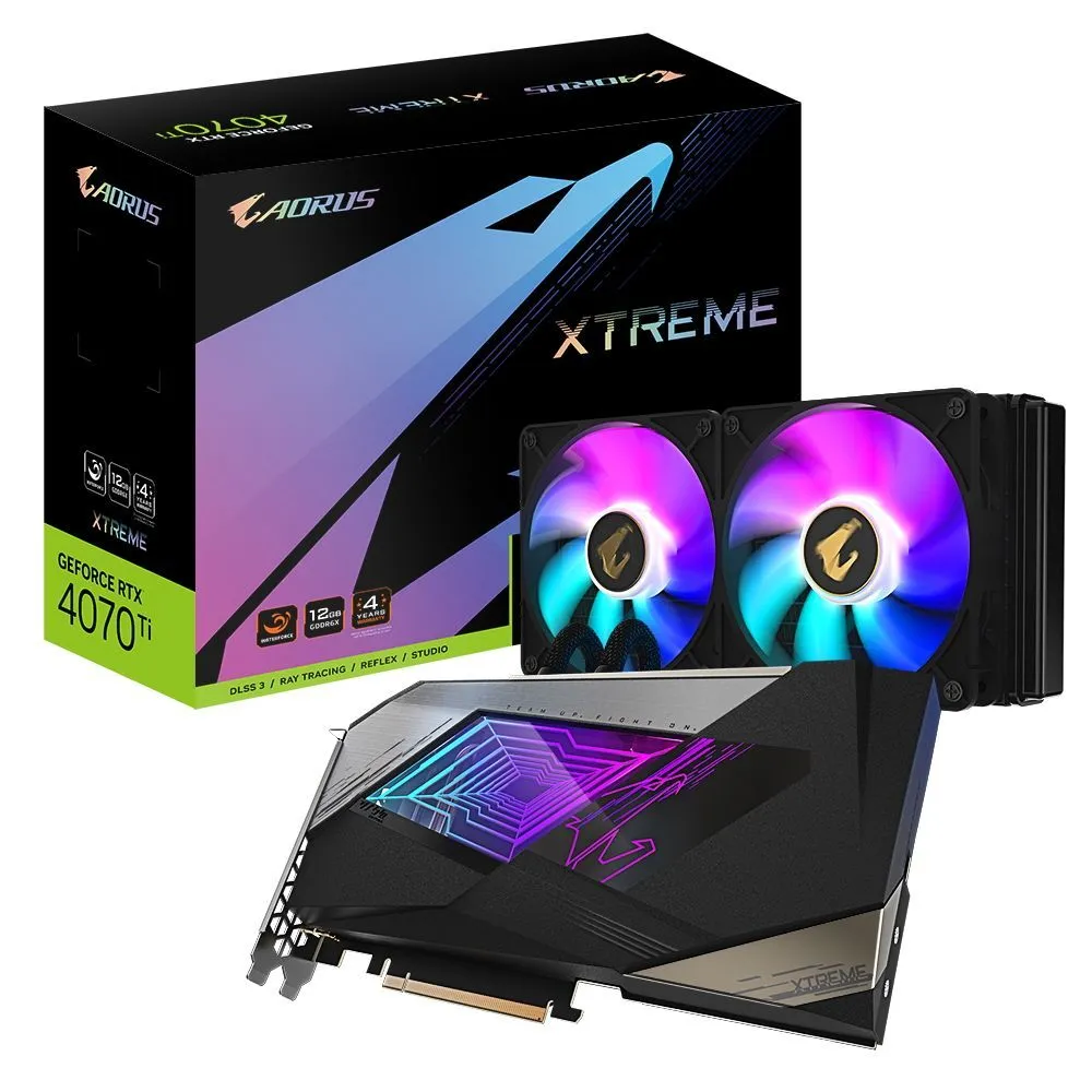 

Видеокарта GIGABYTE NVIDIA GeForce RTX 4070Ti XTREME WATERFORCE , 12Gb DDR6X, 192 бит, PCI-E, HDMI, 3DP, Retail (GV-N407TAORUSX W-12GD), XTREME WATERFORCE