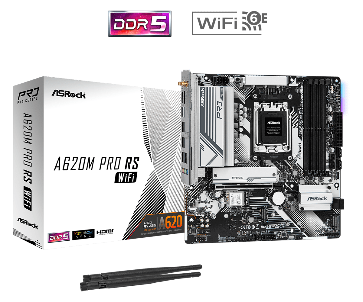 Материнская плата ASRock A620M PRO RS WIFI, AM5, AMD A620, mATX