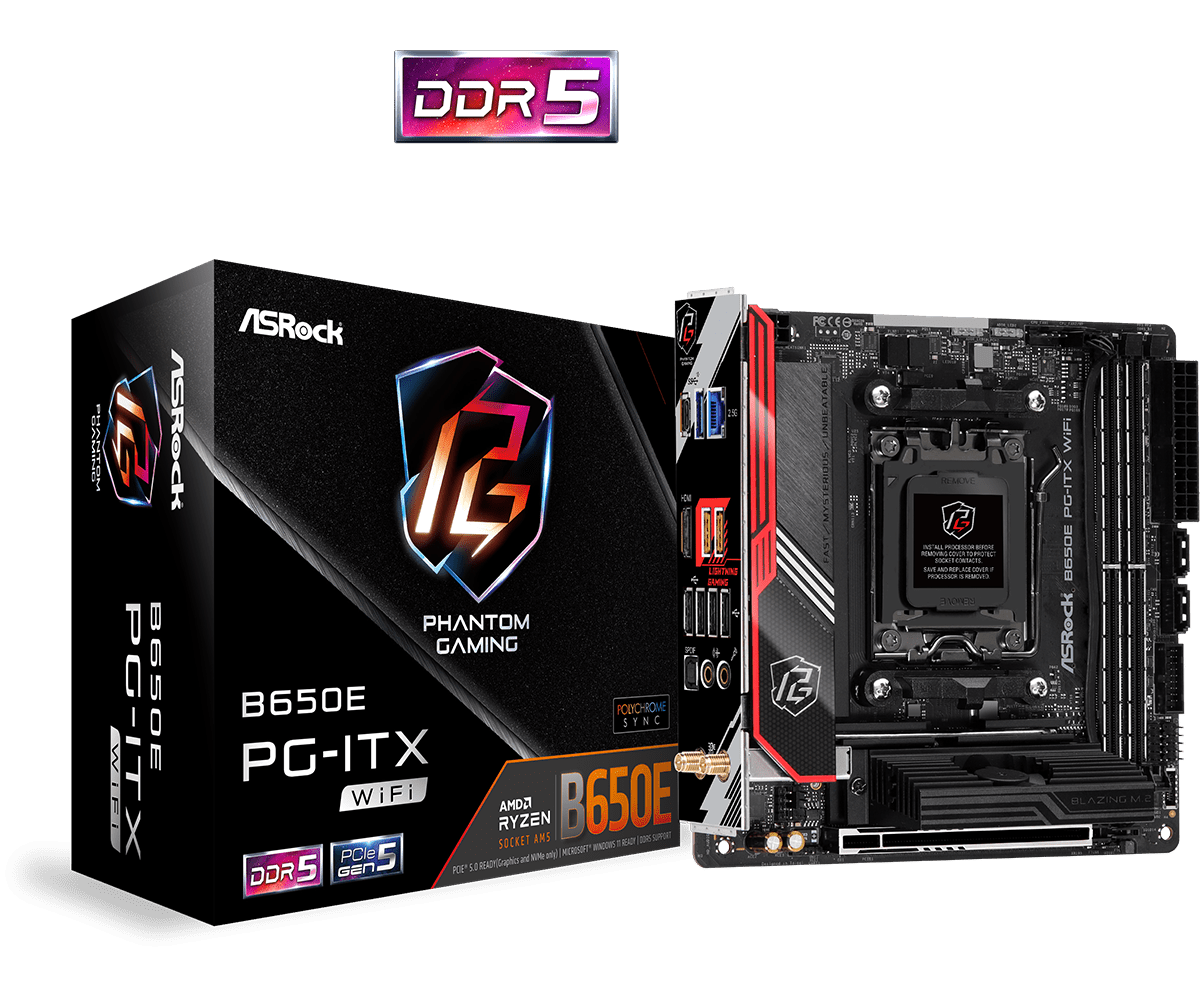 

Материнская плата ASRock B650E PG-ITX WIFI, AM5, AMD B650, 2xDDR5 DIMM, PCI-Ex16, 2SATA3, 7.1-ch, 2.5GLAN, 5 USB 3.2, 2 USB Type-C, HDMI, mini-ITX, Retail, B650E PG-ITX WIFI