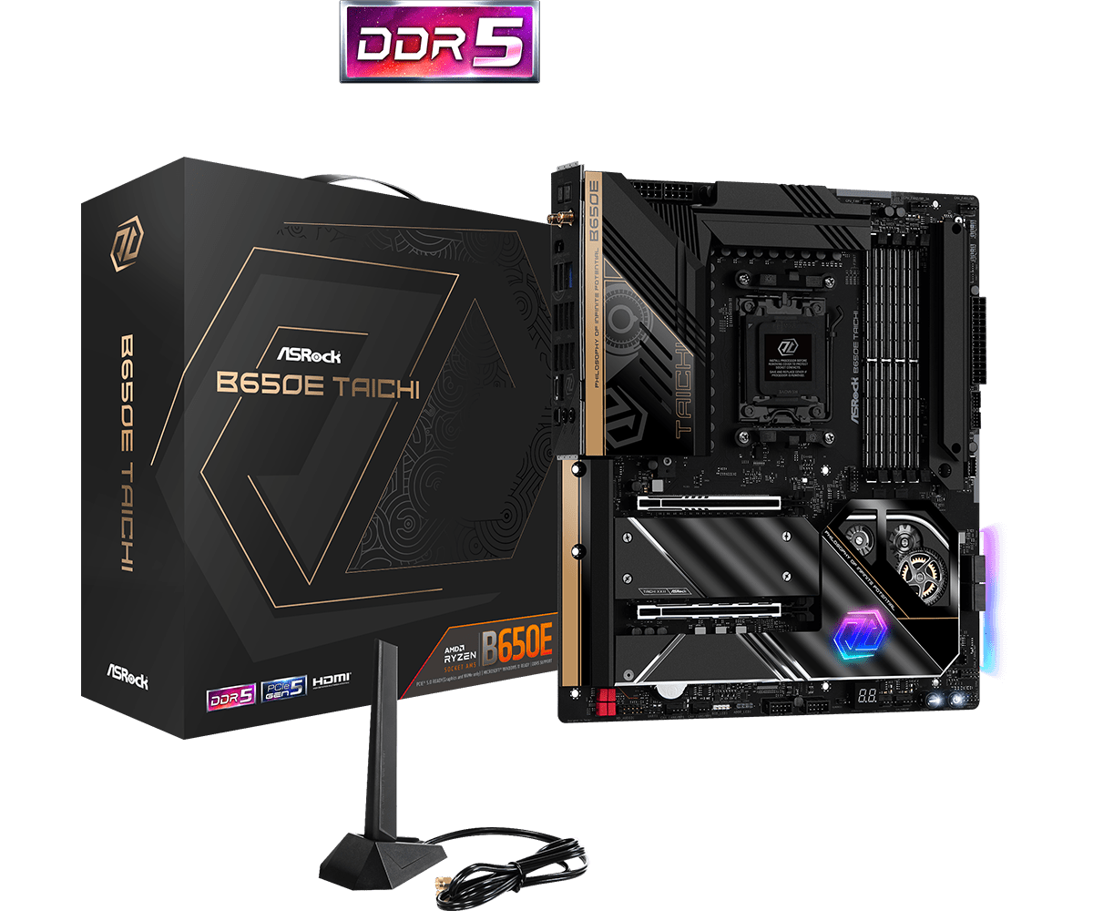 

Материнская плата ASRock B650E TAICHI, AM5, AMD B650, 4xDDR5 DIMM, 2PCI-Ex16, 4SATA3, 5.1-ch, 2.5GLAN, 13 USB 3.2, 2 USB Type-C, HDMI, ATX, Retail, B650E TAICHI