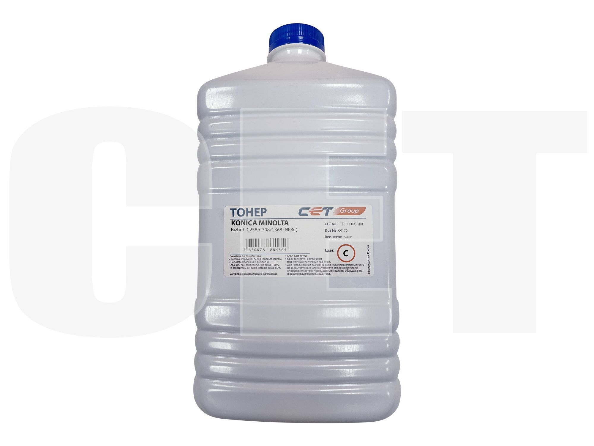 Тонер CET NF8C TN-324, бутыль 500 г, синий, совместимый для Konica Minolta Bizhub C258/C308/C368 (CET111110C-500)