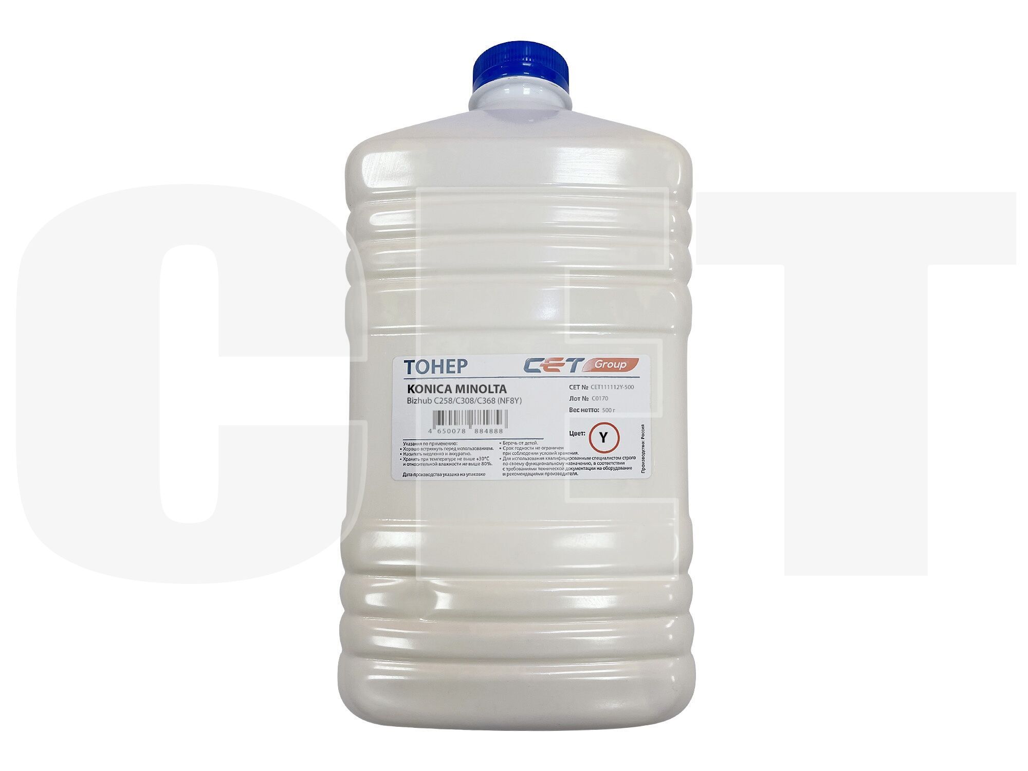 

Тонер CET NF8Y TN-324, бутыль 500 г, желтый, совместимый для Konica Minolta Bizhub C258/C308/C368 (CET111112Y-500), TN-324