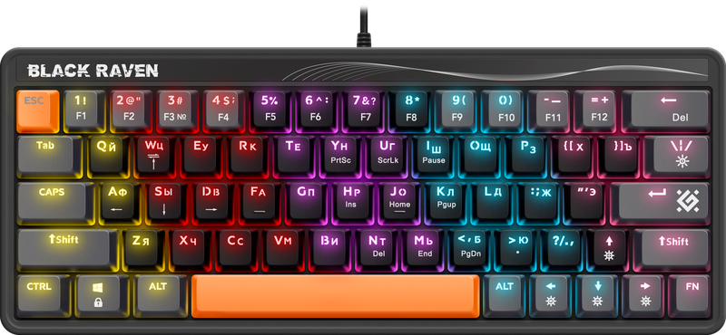 

Клавиатура проводная Defender Black Raven GK-417, механическая, OUTEMU Red Switches, подсветка, USB, черный (45414), Black Raven GK-417