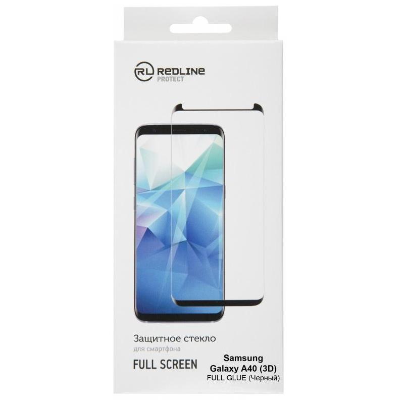 

Защитное стекло Red Line для экрана смартфона Samsung Galaxy A40, FullScreen, поверхность глянцевая, черная рамка, 3D