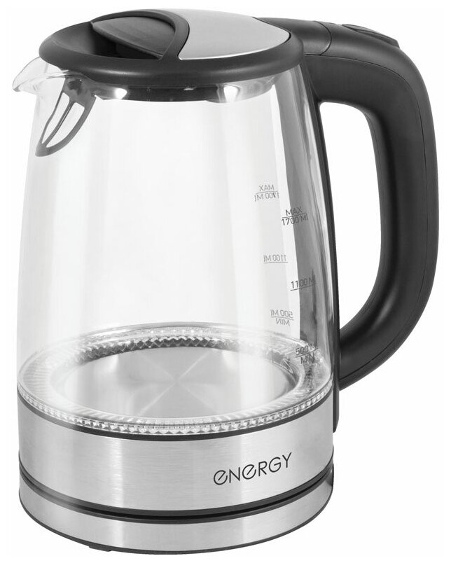 

Чайник ENERGY E-237 1.7л. 2.2 кВт, термостойкое стекло, серебристый/черный (164111), E-237