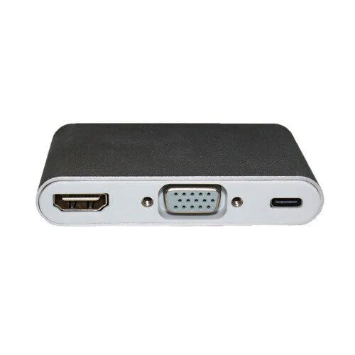 Хаб (разветвитель) Palmexx, 1xUSB 2.0, 1xUSB-C, серебристый + 1xHDMI, 1xVGA (PX/HUB USBC-HDMI-VGA-USBC)