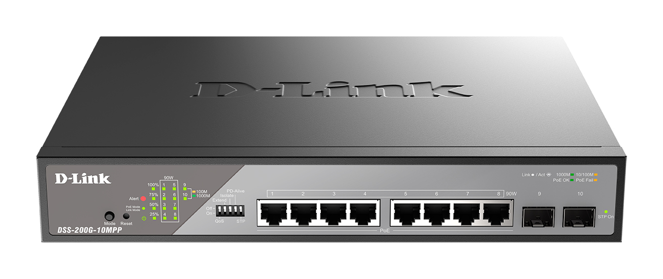 

Коммутатор D-Link DSS-200G-10MPP, управляемый, кол-во портов: 8x1 Гбит/с, кол-во SFP/uplink: SFP 2x1 Гбит/с, PoE: 8x90 Вт (макс. 242 Вт) (DSS-200G-10MPP/A1A), DSS-200G-10MPP