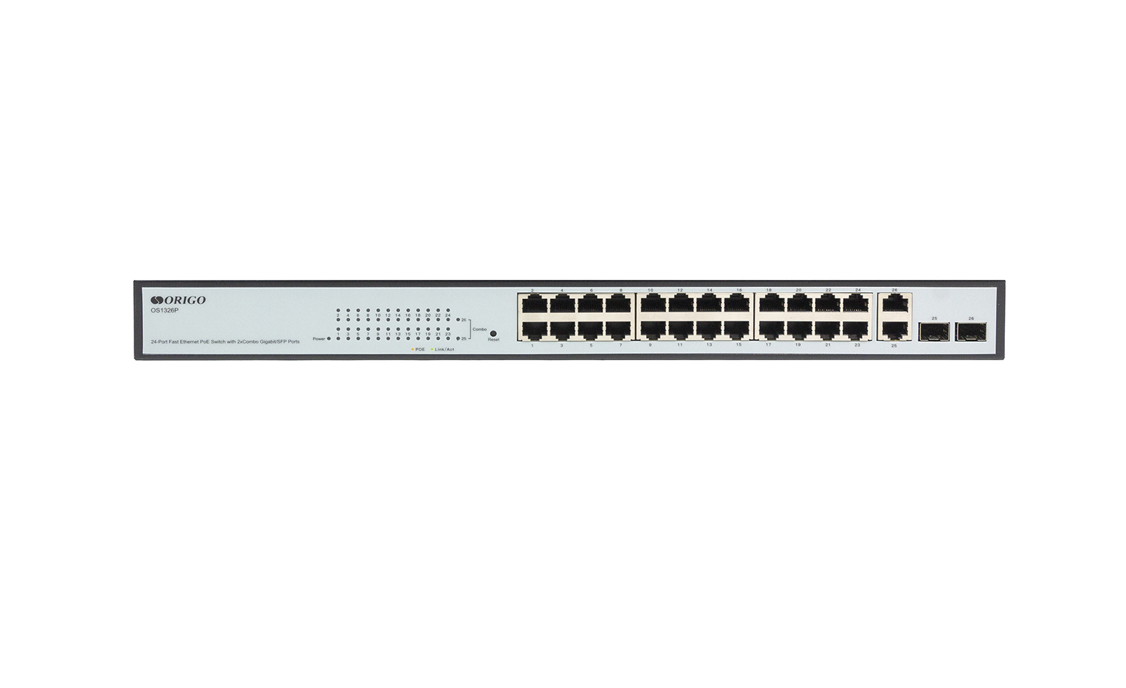 

Коммутатор ORIGO OS1326P/280W, управляемый, кол-во портов: 24x100 Мбит/с, кол-во SFP/uplink: combo RJ-45/SFP 2x1 Гбит/с, установка в стойку, PoE: 24x30 Вт (макс. 280 Вт) (OS1326P/280W/A1A), OS1326P/280W