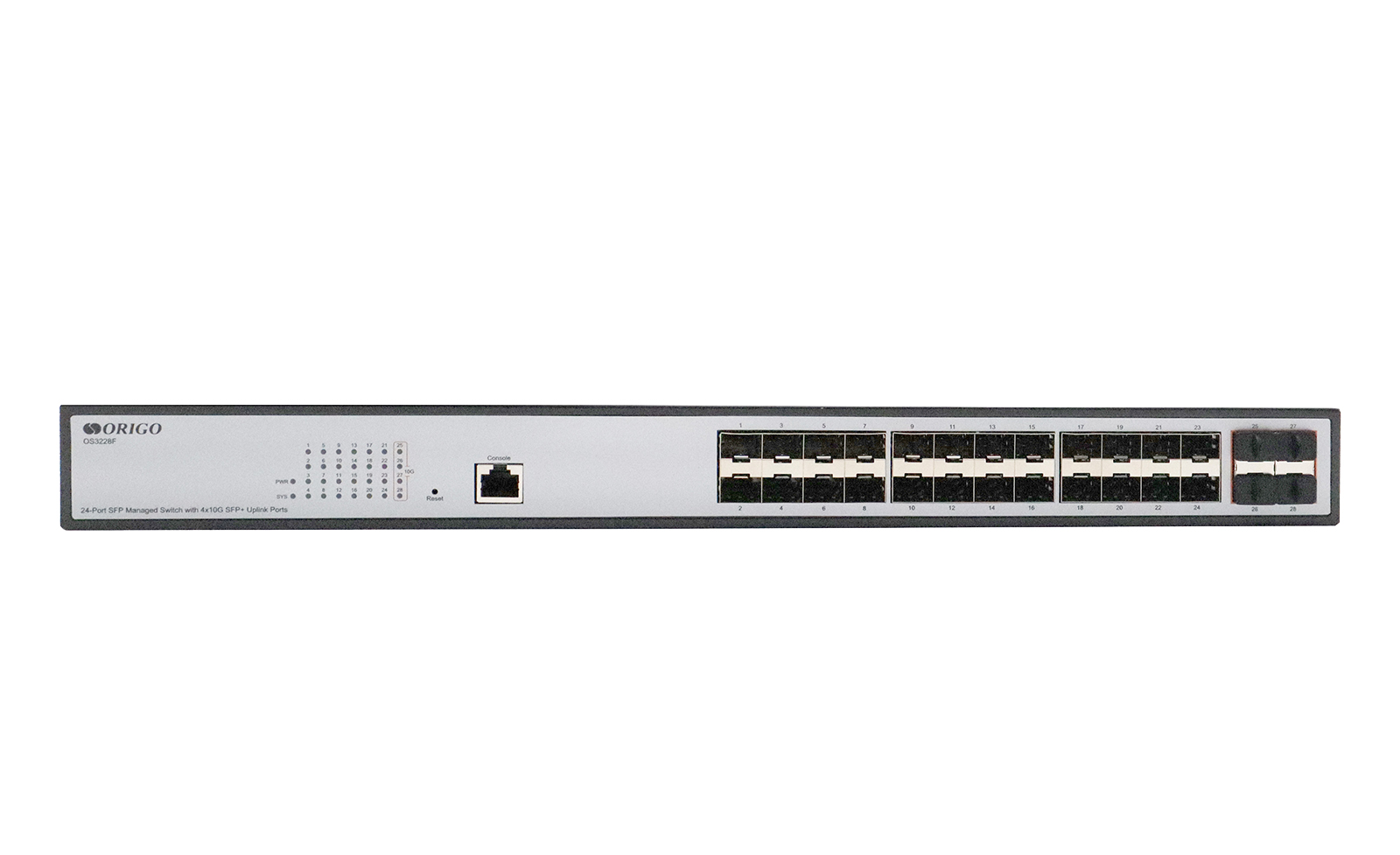 

Коммутатор ORIGO OS3228F, управляемый, кол-во портов:, SFP 24x1, кол-во SFP/uplink: SFP+ 4x10 Гбит/с, установка в стойку (OS3228F/A1A), OS3228F