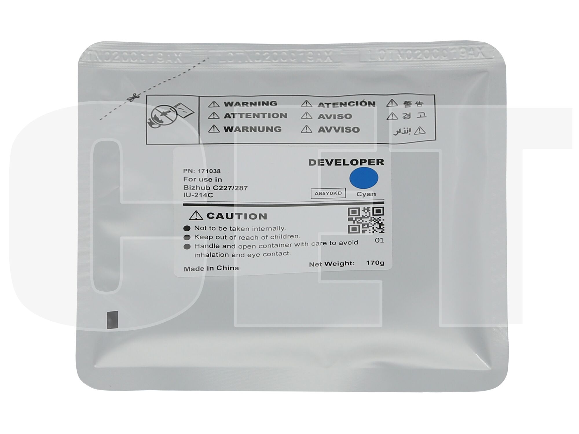 

Девелопер CET для Bizhub C227/C287, A85Y0KD, IU-214C, 90000 страниц, голубой, пакет, 170 г (CET171038)